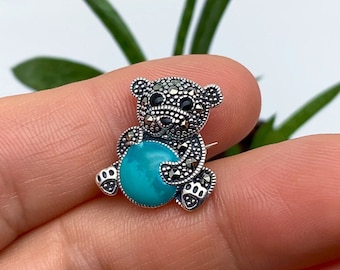 Brooch-Pendant with Natural Marcasite and Enamel, sterling silver 925