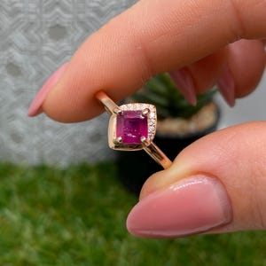 Anello con pietra preziosa naturale rubino, argento sterling 925, 7,25 US