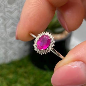 Ruby and Diamonds natural gemstone Ring, Sterling silver 925, 9US