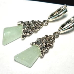 Orecchini fatti a mano con pietra preziosa naturale di fluorite, argento Sterling 925.