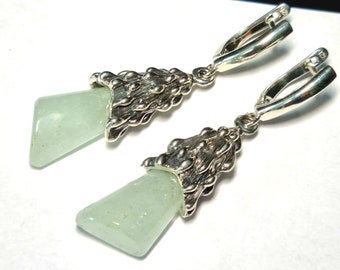 Pendientes hechos a mano con piedra preciosa de fluorita natural, plata de ley 925.