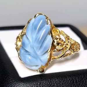Natürlicher Blauer Achat Edelstein Ring, Vergoldet, Sterling Silber 925, Größe 7US