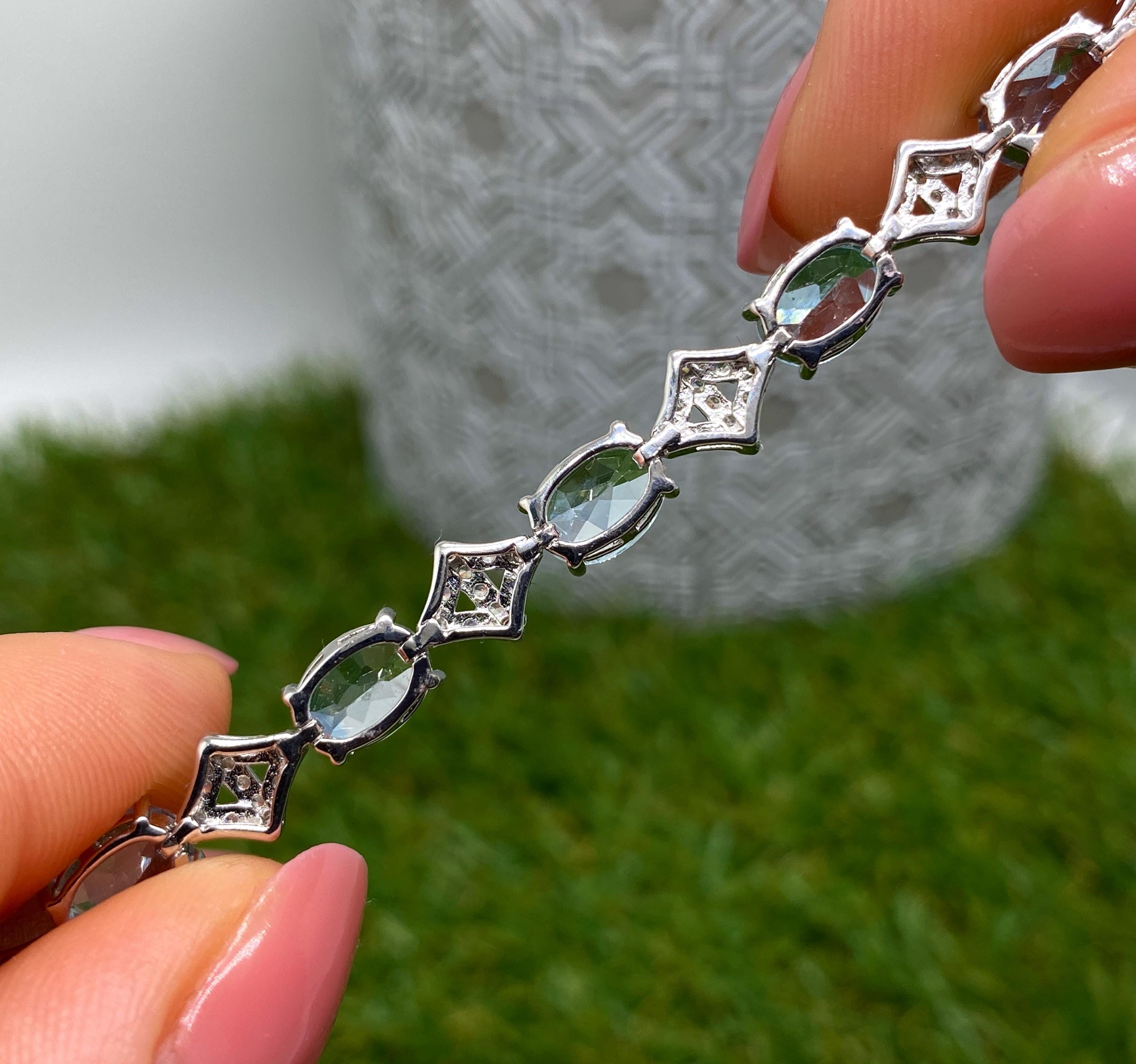 天然スカイブルートパーズ宝石付きブレスレット、925スターリング