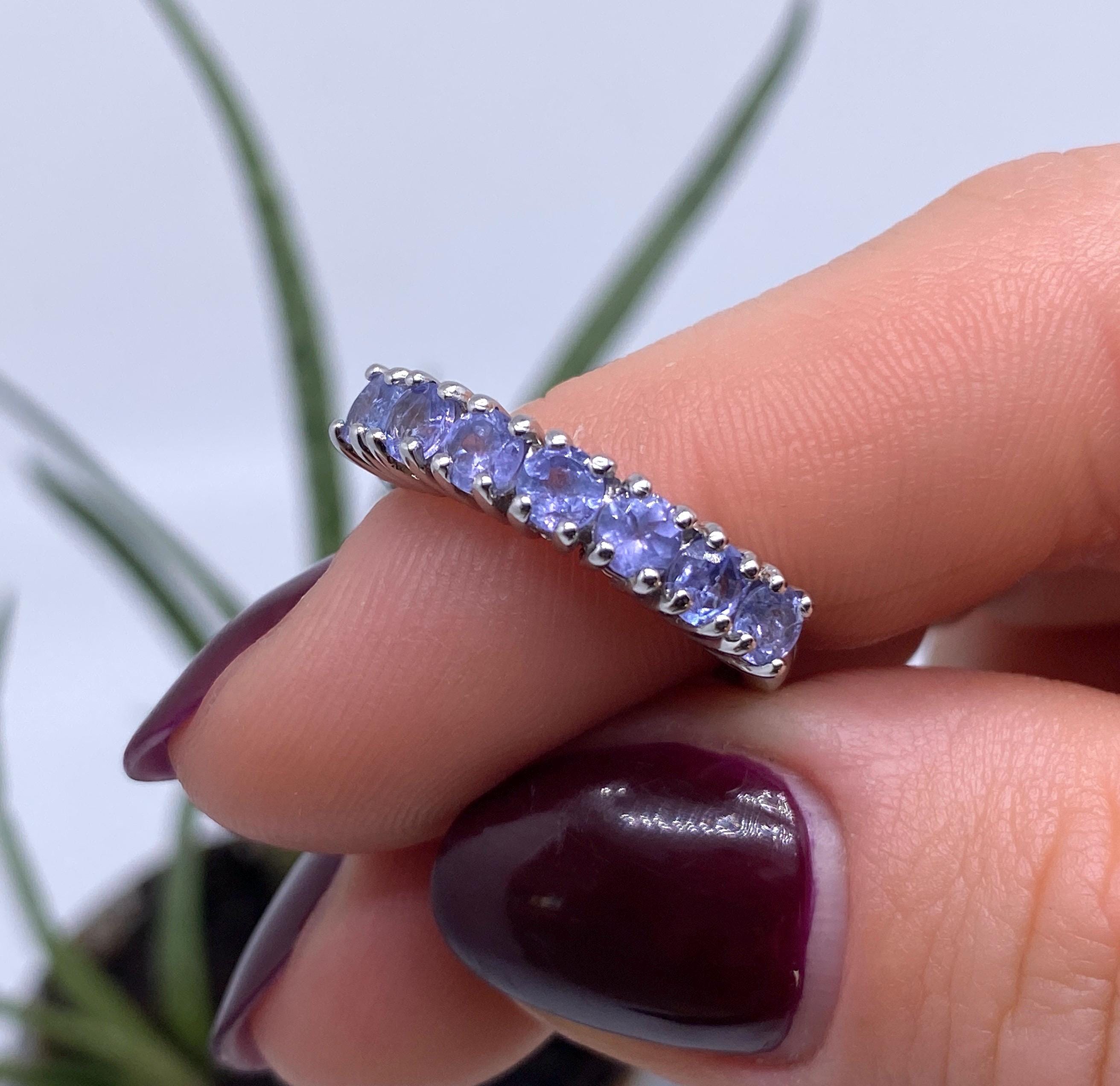 Bague En Argent 925 Avec Tanzanite Naturelle - 7 Pierres, Réglable - Faite Main En Inde - Neuf