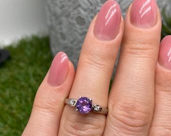 Ring med naturlig ametist, sterlingsilver 925, 6US