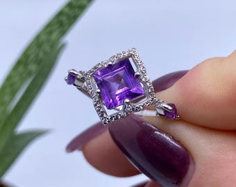 天然アメジストとホワイトトパーズの宝石、スターリングシルバー925