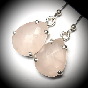 Natural Rose Quartz gemstone Earrings, Sterling silver 925