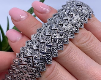 VINTAGE ART DECO Marcasite Bracelet 7.25 Made In Czech VINTAGE ART DECO Marcasite Bracelet 7.25 Made In Czech