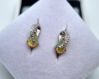 Natural Ethiopian Opal Earrings, Sterling silver 925, gold plated