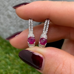 Orecchini con pietra preziosa naturale di rubino, argento sterling 925