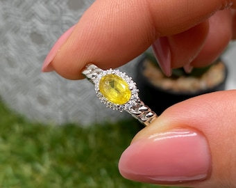 Anillo con zafiro amarillo natural, plata de ley 925, talla 7 (EE. UU.)