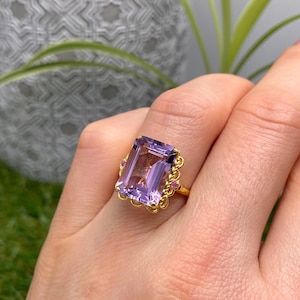 Amethyst and Ruby natural gemstone Ring, silver 925, Gold plated, 7US