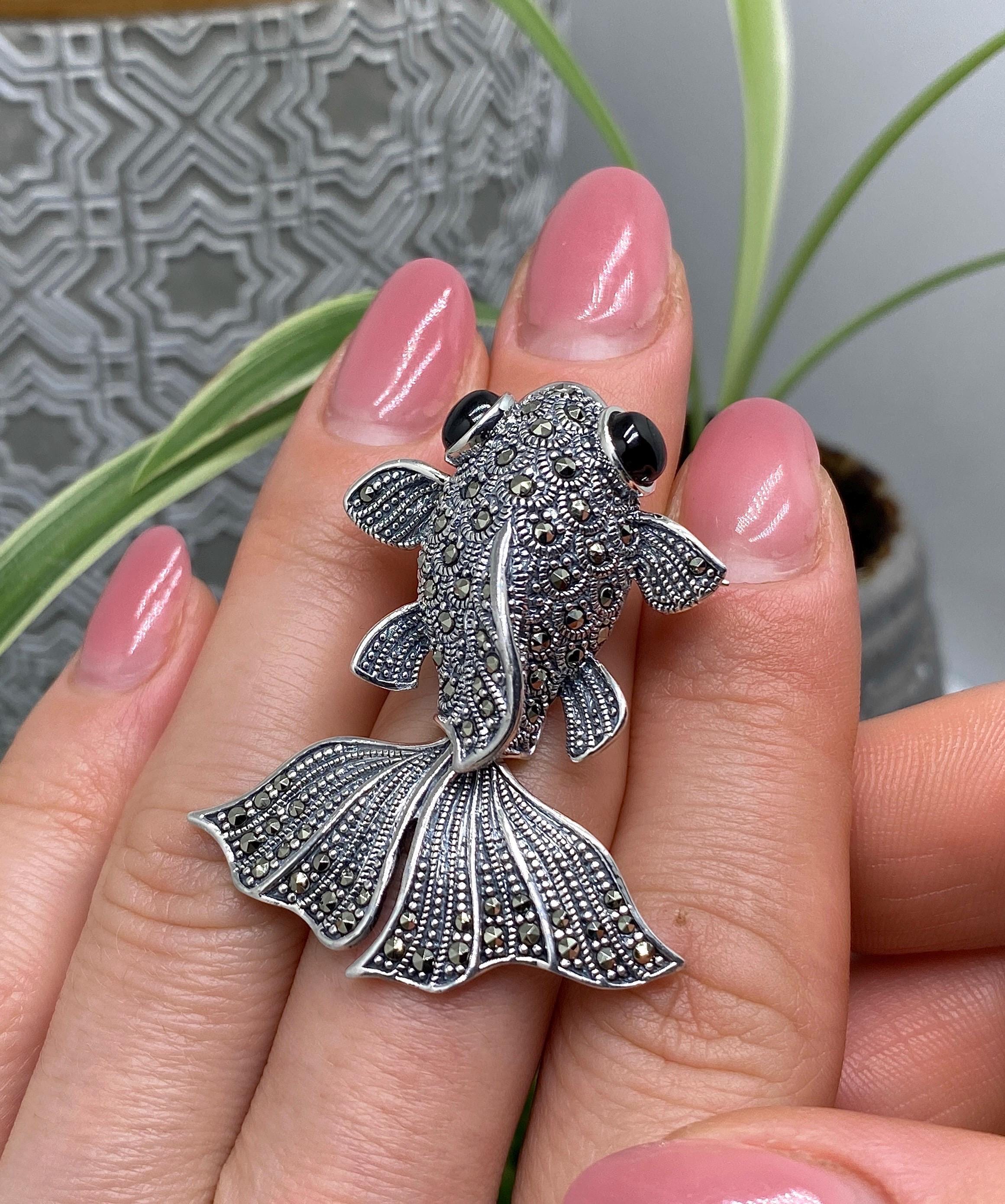 Broche Ancienne GL En Argent Massif 925 Plaqué Or Et Marcassites - Bijou Vintage, Occasion Très Bon état