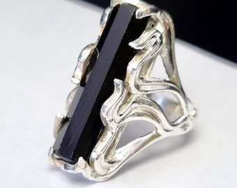 Sterling silver 925 Ring with Natural Black Onyx Gemstone S050