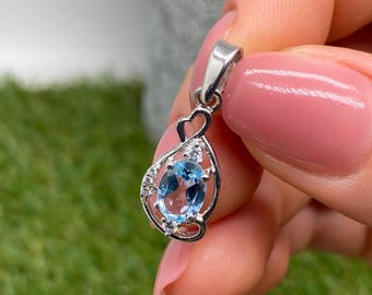 Topaz Sky Blue natural gemstone Pendant, Sterling silver 925, gold plated