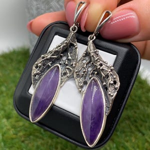 Amethyst natural gemstone Earrings, Sterling silver 925