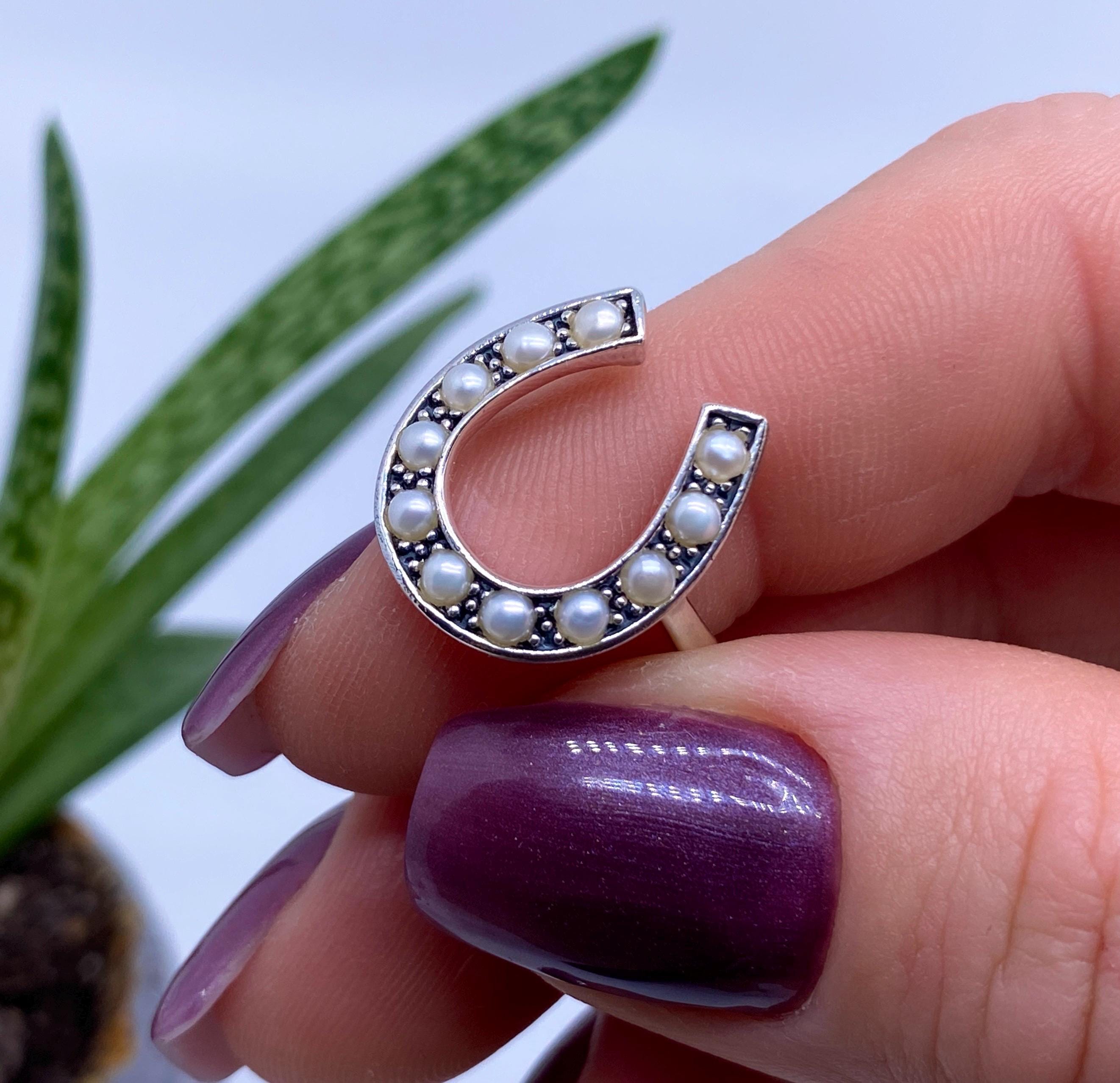 Horseshoe Ring With Natural Freshwater Pearl, Sterling Silver 925