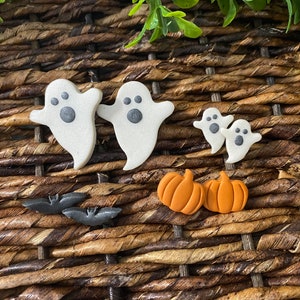 Halloween earrings, Studs. Fall earrings. Pumpkins, Bats, and Ghosts  Clay Earrings-Handmade Earrings, Polyform Clay Earrings,