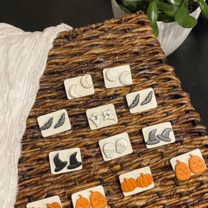 Halloween Clay Earrings-Handmade Earrings,Pumpkin, Bats, Ghosts, Skeletons, Moons  Polyform Clay Earrings, Dangle Earrings, Statement pieces