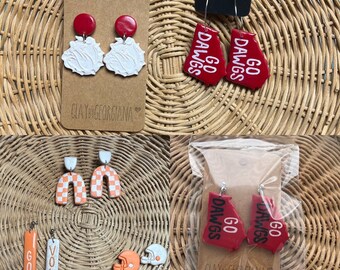 Georgia Bulldogs and Tennessee VOLS Clay Earrings-Handmade Earrings, Polyform Clay Earrings, Dangle Earrings, Statement pieces.