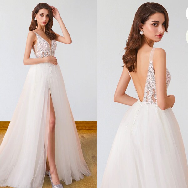 Low Back Wedding Dress Etsy