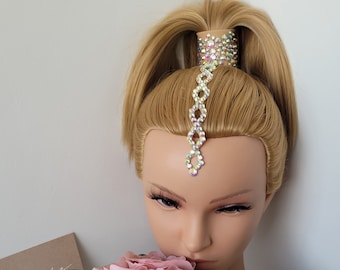 Striscia per la separazione dei capelli, parrucchino per balli da sala e balli latini, gioielli con strass per balli latini/sala da ballo, parrucchino con strass, accessorio freestyle