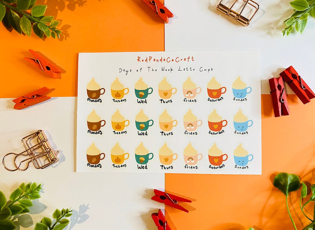 Days of the Week Latte Cups Planner Stickers Journal - Etsy