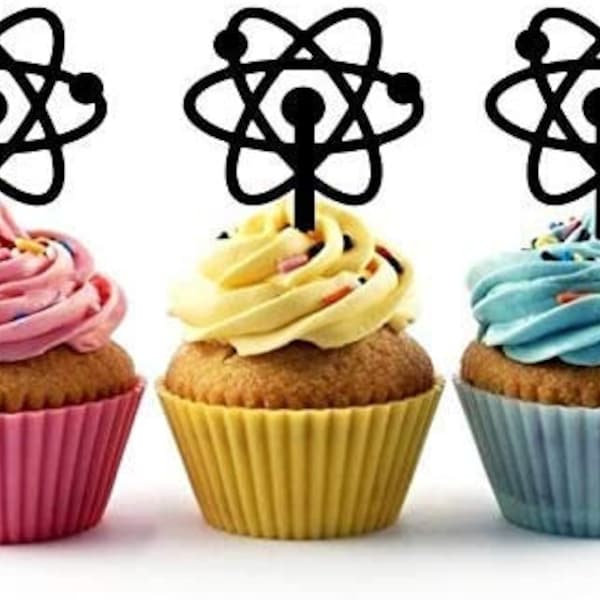 Atom Science Physics Electron Silhouette Acrylic Cupcake Toppers 12 pcs