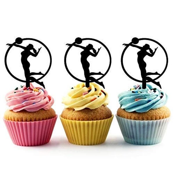 Beach Volleyball Silhouette Acrylic Cupcake Toppers 12 pcs