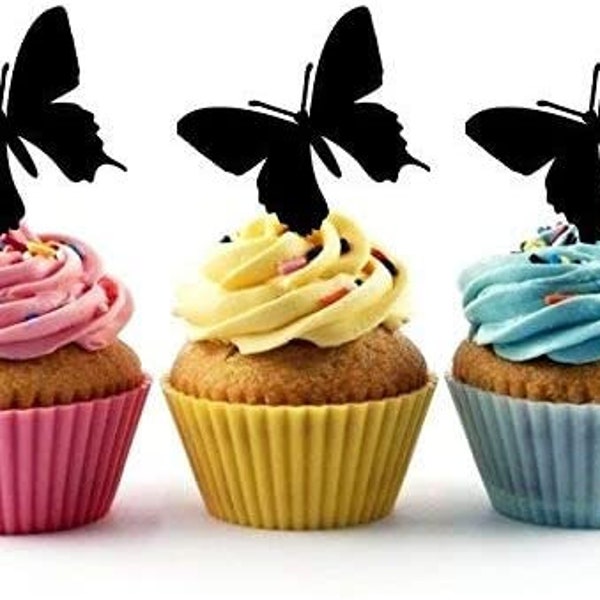 Butterfly Insect Silhouette Acrylic Cupcake Toppers 12 pcs