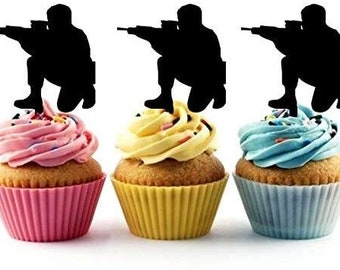 Gun Shooting Target Crosshairs Acrylic Cupcake Toppers - 12 Pcs Set For Party Decor, Bachelor, Military Theme Parties