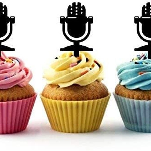 Microphone Acrylic Cupcake Toppers 12 pcs