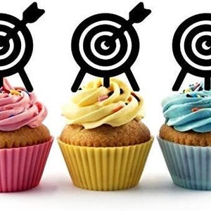 Arrow Shooting Target Silhouette Acrylic Cupcake Toppers 12 pcs