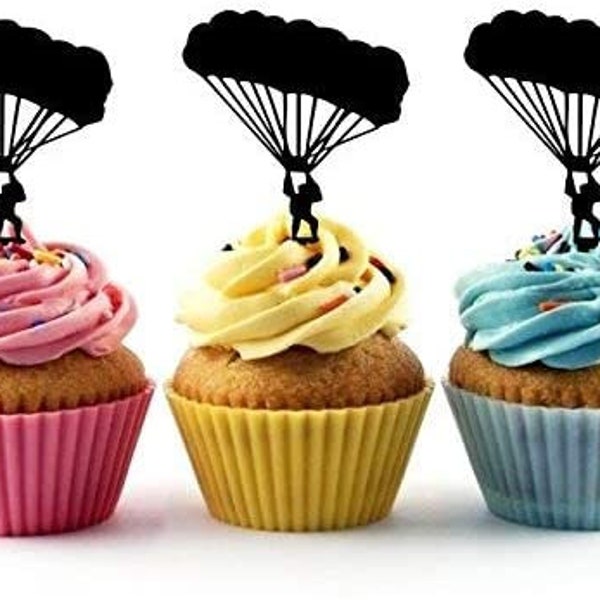 Skydiving Silhouette Acrylic Cupcake Toppers 12 pcs