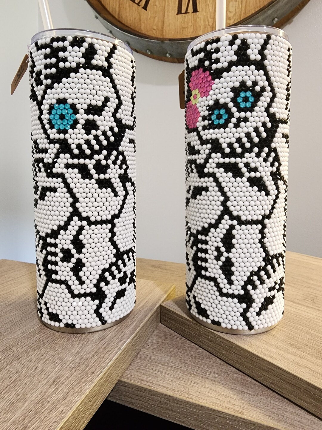 Set of 2 His and Hers Skulls Rhinestone Hand Made 24 Oz Plump Etsy