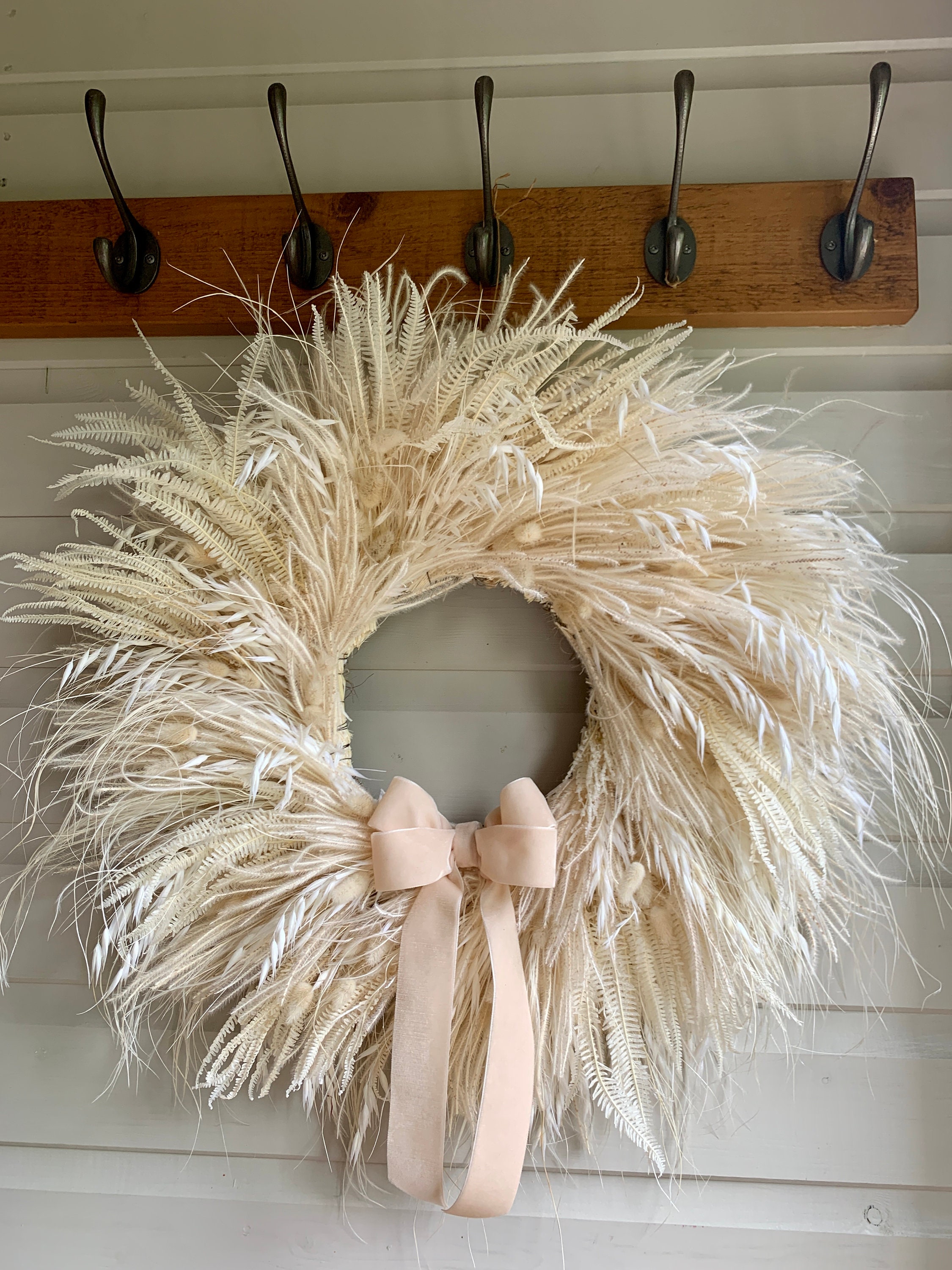 Large fluffy dried flower wreath White fluffy wreath Etsy