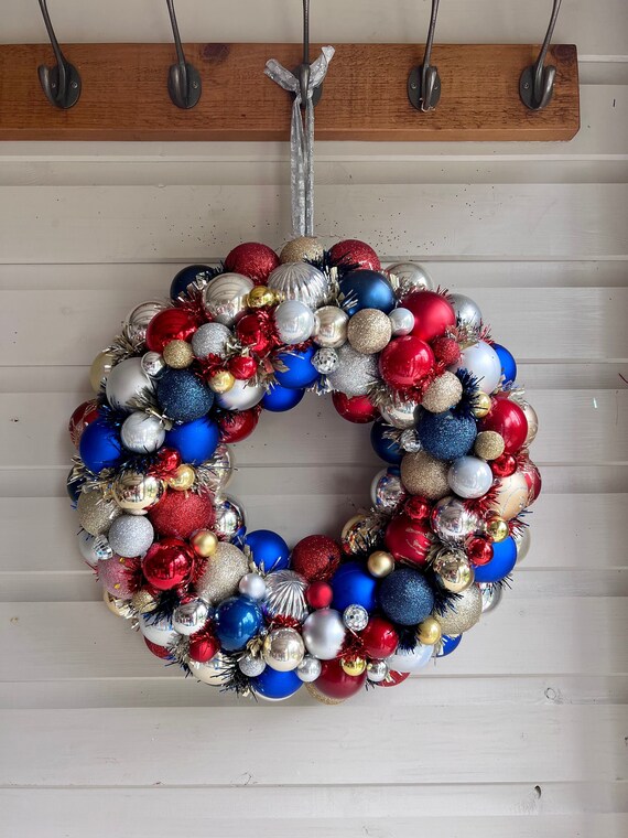 Christmas Bauble Wreath Festive Wreath in Royal Red Blue and
