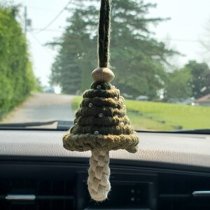 Macrame Mushroom Car Charm Essential Oil Diffuser Rear View Mirror Accessory Lava Stone Diffuser 画像 2