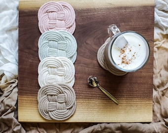 Macrame Coaster Set (2) | Turks Head Knot | Flat Knot | Boho Home Decor