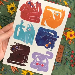 Grillige kattenkunstdruk A5 – Gedurfde en eigenzinnige katachtige poses