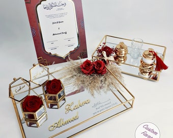 Personalized Nikkah Ring Tray Set: Islamic Wedding Decor & Contract
