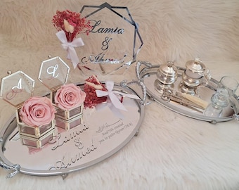Personalized Silver Nikkah Tray: Wedding Ring Holder, Custom Decoration