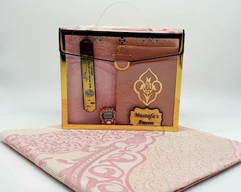 Personalized Pink Prayer Rug Gift Set: Islamic Ramadan Gift