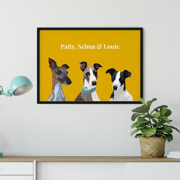 Custom Three Pet Portrait Print UK | Personalised Gift | Dog Portrait | Cat Portrait | Pet Memorial