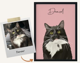 Cat Memorial Gift US - Custom Cat Portrait From Photo, Personalized Pet Loss Gift
