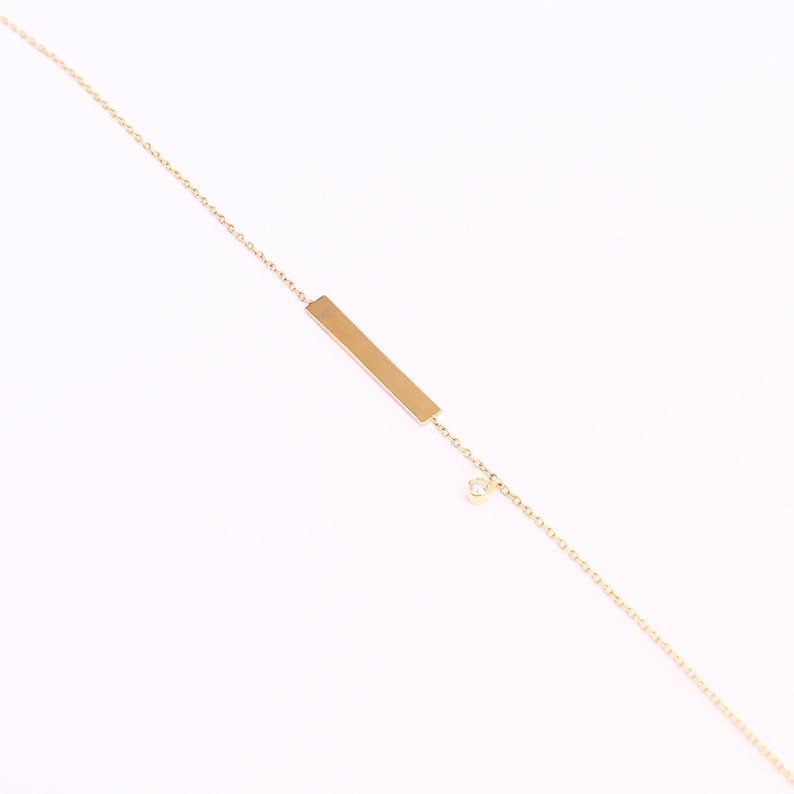 Christmas gift Custom Diamond Bar Bracelet Personalized Gift for women 14K Gold Name Bar