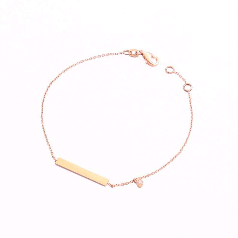 Christmas gift Custom Diamond Bar Bracelet Personalized Gift for women 14K Gold Name Bar