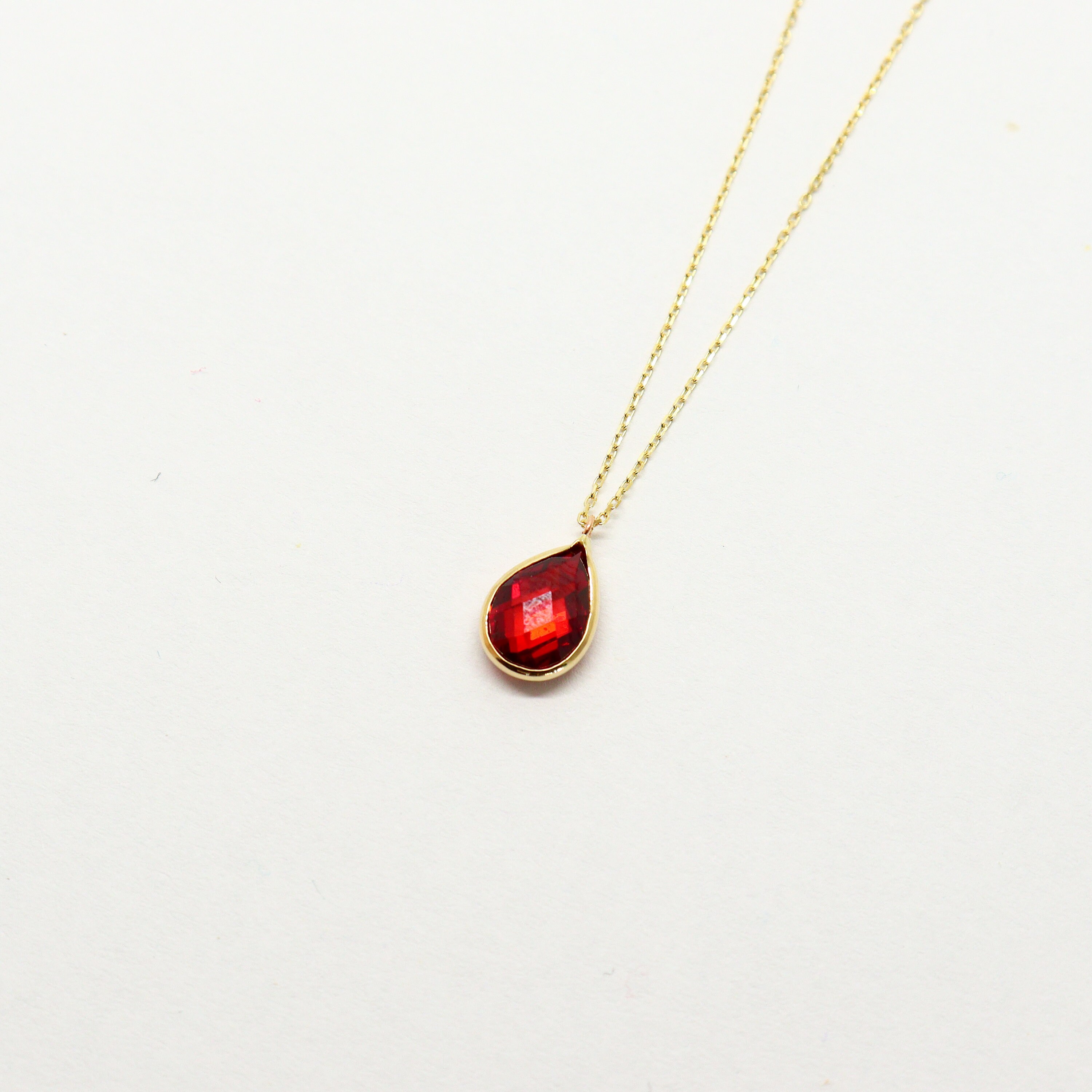 Birthstone Necklace 14K Gold Charm Red Cubic Etsy