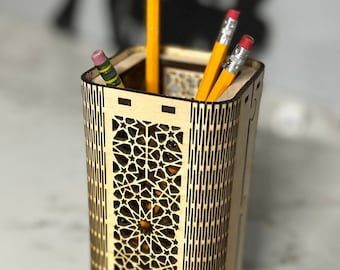 Wooden Pencil Holder, Modern office decor, Moroccan office decor, executive Office pen holder.
