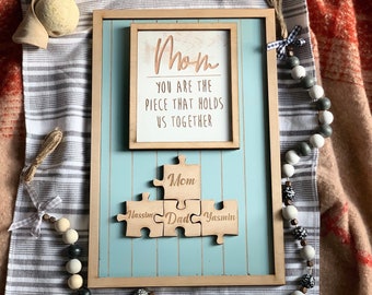Gift for mom, Family puzzle, personalized Mother&#39;s day gift, you&#39;re the piece that holds us together, personalized family sign puzzle sign